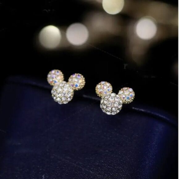 🆕🔅 Sparking 14k Plated Simulated Zircon Mouse Mini Mickey Ears Stud Earrings✨ - Picture 5 of 10